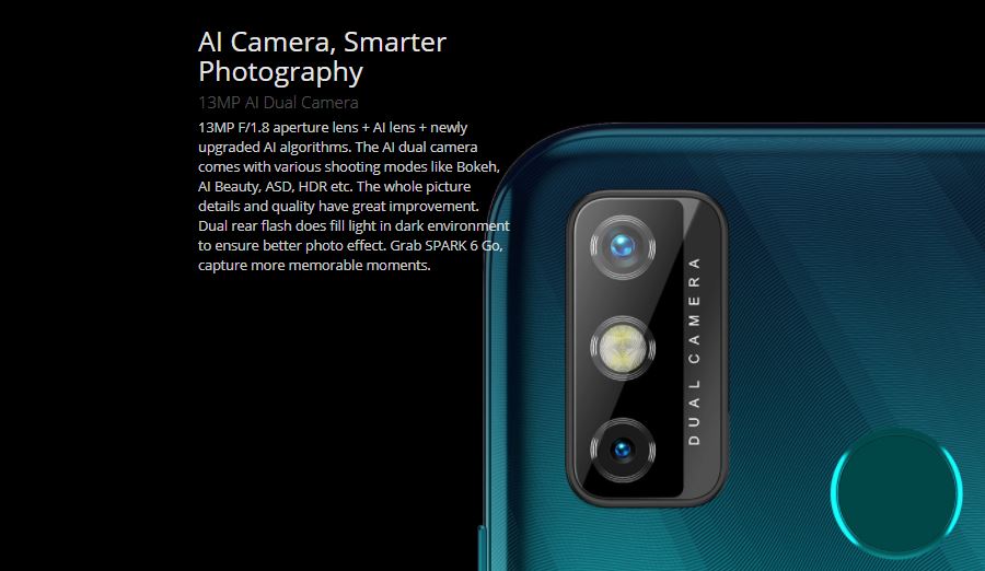 tecno spark 6 go camera