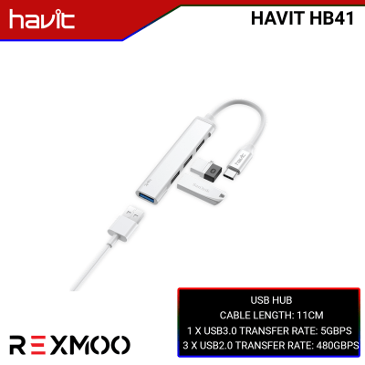 Rexmoo Havit HV-HB41 4 Port Type C Aluminium Alloy HUB